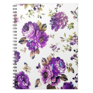 Caderno Espiral Padrão Floral Violeta