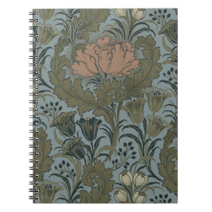 Caderno Espiral Padrão Floral Vitoriano Antigo Terracota Sage