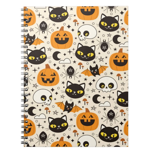 Caderno Espiral Padrão Fofo de Halloween Retrô (Frente)