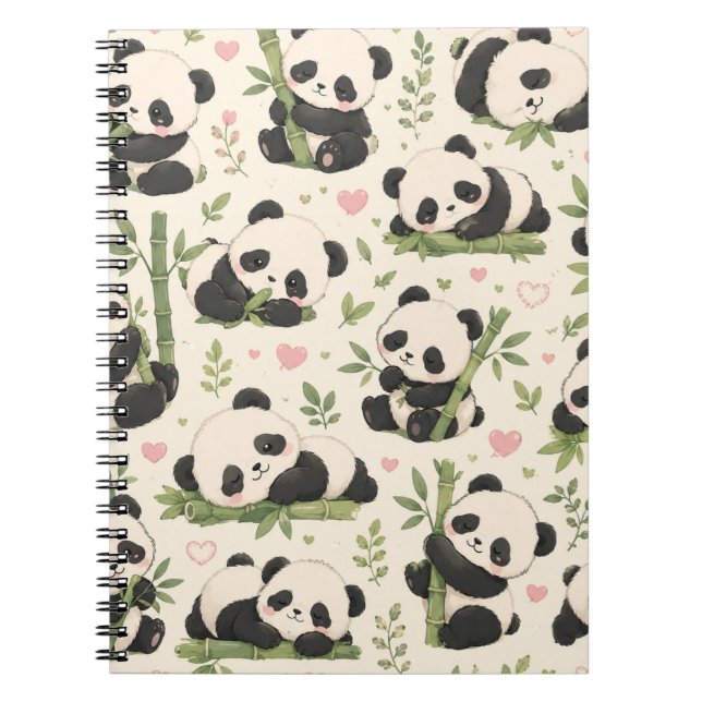 Caderno Espiral Padrão Fofo de Panda Bebê | (Frente)