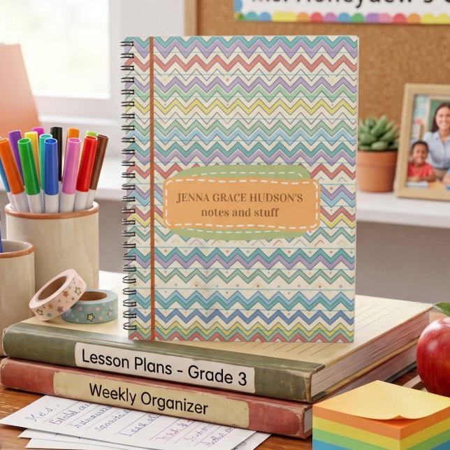 Caderno Espiral Padrão Fofo de Volta à Escola com Estilo Retrô  (Criador carregado)