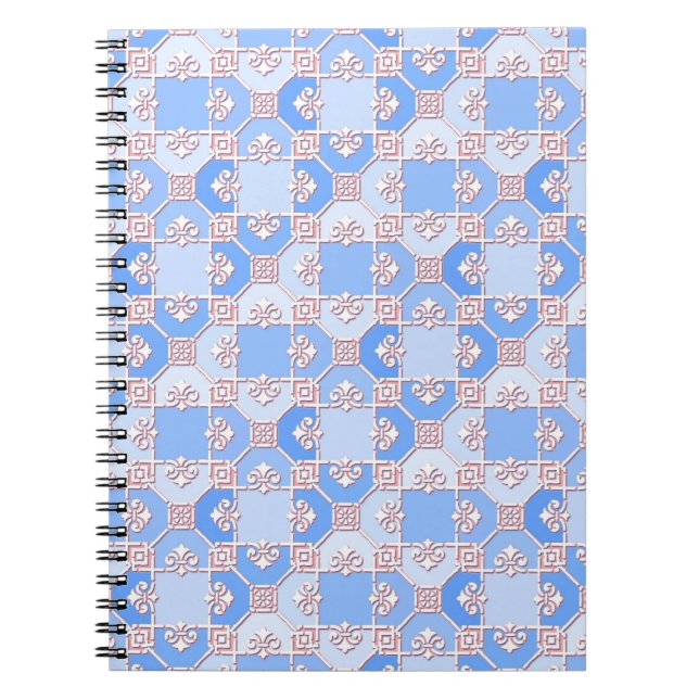 Caderno Espiral Padrão Fofo em Tons de Azul (Frente)