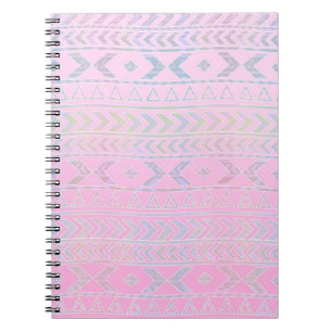 Caderno Espiral Padrão Fofo Rosa Influenciado pela Arte Asteca