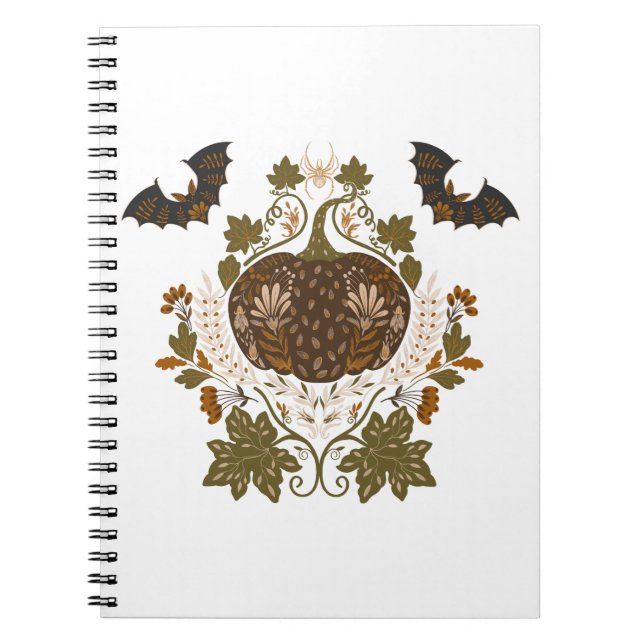 Caderno Espiral Padrão Folclórico de Abóbora de Vinha (Frente)