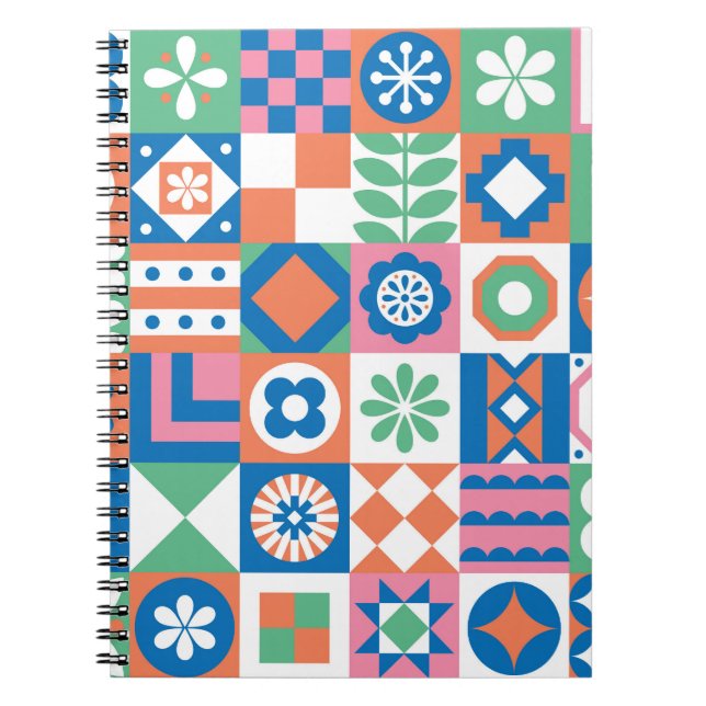 Caderno Espiral Padrão Folclórico Escandinavo abstrato (Frente)