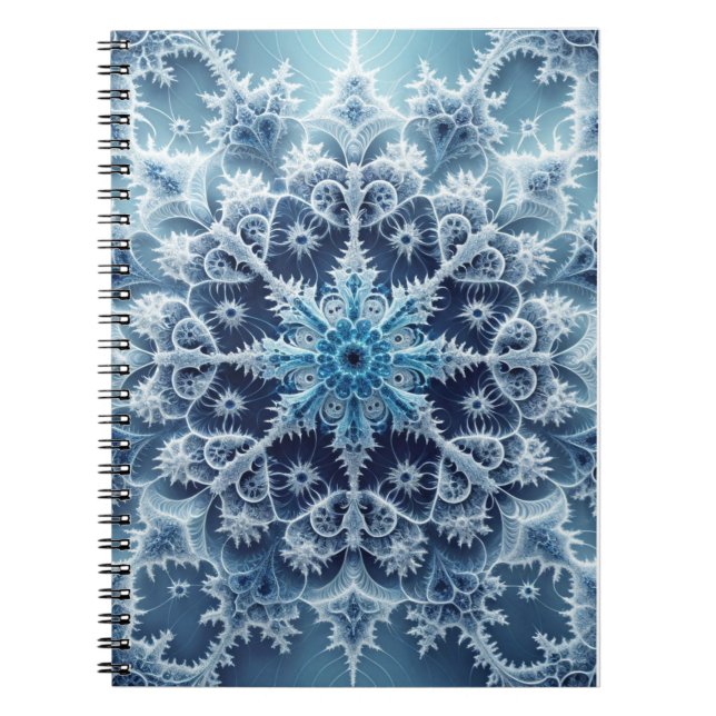Caderno Espiral Padrão Fractal de Cristal Azul Icy (Frente)