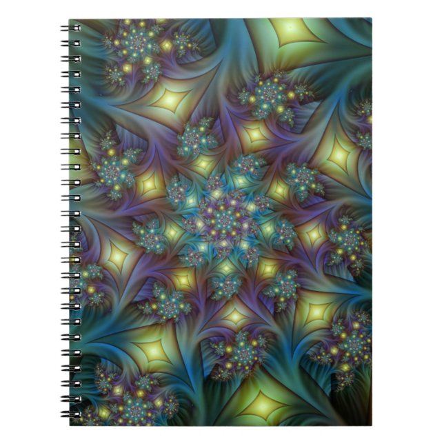 Caderno Espiral Padrão frontal roxo azul-abstrato iluminado (Frente)