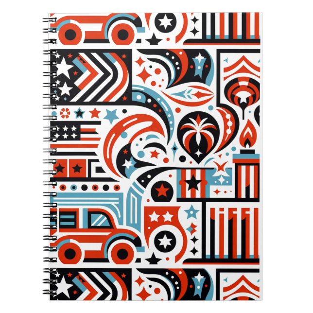 Caderno Espiral Padrão Generativo de 4 de Julho (Frente)