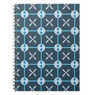 Caderno Espiral Padrão Geométrico Abstrato Azul e Branco