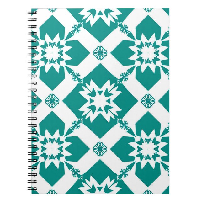 Caderno Espiral Padrão Geométrico Abstrato em Branco e Verde (Frente)