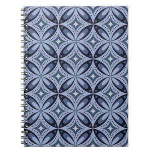Caderno Espiral Padrão Geométrico Azul Estilo Retro