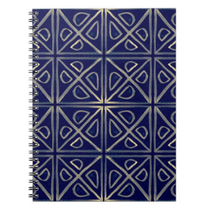 Caderno Espiral Padrão Geométrico Azul Tribal Invisível. Ha Stripe