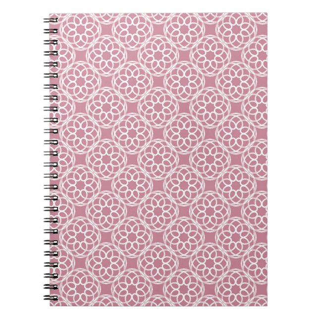 Caderno Espiral Padrão geométrico branco-rosa sem costura (Frente)