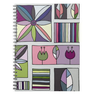 Caderno Espiral Padrão geométrico colorido, desenhado à mão.