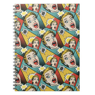 Caderno Espiral Padrão Geométrico de Arte Pop Retro no Estilo de Q