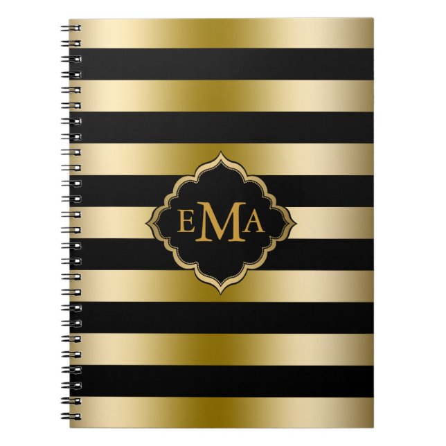 Caderno Espiral Padrão Geométrico de Douradas Stripes Monogramas (Frente)