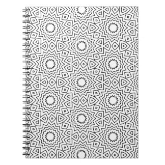 Caderno Espiral Padrão Geométrico de Mandala Preto e Branco Modern