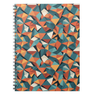 Caderno Espiral Padrão Geométrico de Meados do Século em Teal e La