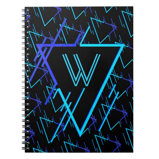 Caderno Espiral Padrão Geométrico de Neon Retro Monograma 3 (Frente)