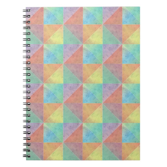 Caderno Espiral Padrão Geométrico de Triângulo Preenchido com Aqua (Frente)