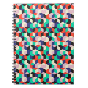 Caderno Espiral padrão geométrico de vintage sem costura com dia