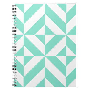 Caderno Espiral Padrão Geométrico do Deco Cubo Seafoam Green