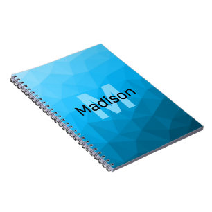 Caderno Espiral Padrão geométrico do gradiente ciano azul Monogram
