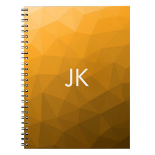 Caderno Espiral Padrão geométrico do gradiente laranja Monograma