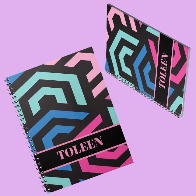 Caderno Espiral Padrão Geométrico do Hexágono Personalizado (Criador carregado)