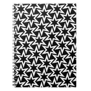 Caderno Espiral Padrão Geométrico Elegante Preto e Branco