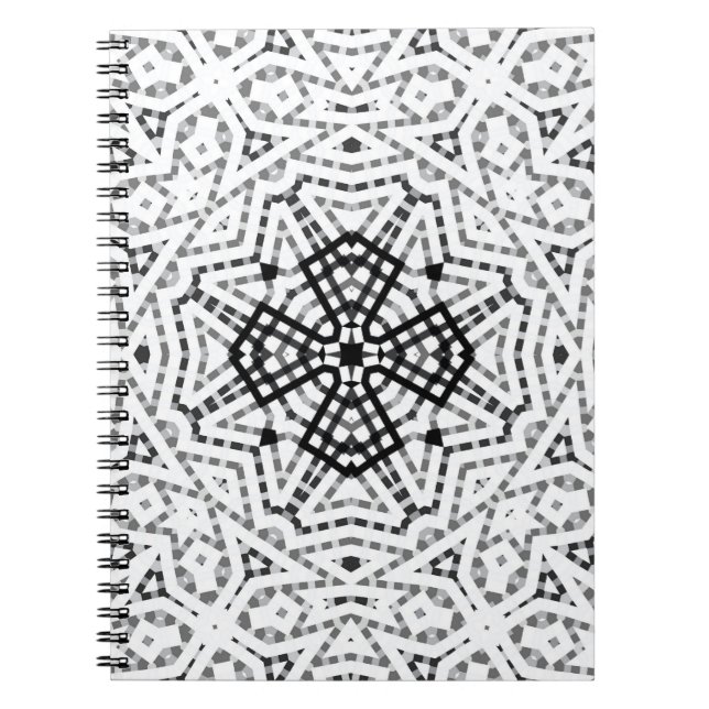 Caderno Espiral Padrão geométrico Elsa, branco e preto, da abertur (Frente)