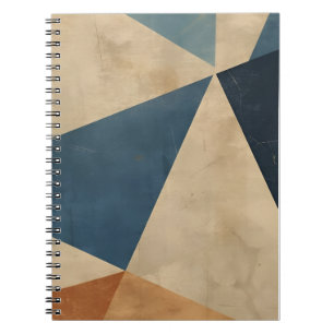 Caderno Espiral Padrão Geométrico em Azuis, Bege e Ferrugem