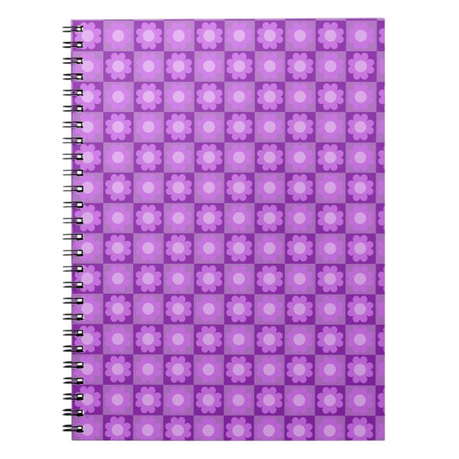 Caderno Espiral Padrão Geométrico Floral Roxo (Frente)