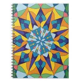 Caderno Espiral Padrão geométrico fractal azul e amarelo