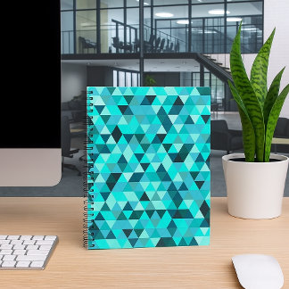 Caderno Espiral Padrão Geométrico Moderno de Triângulos em Azul Tu
