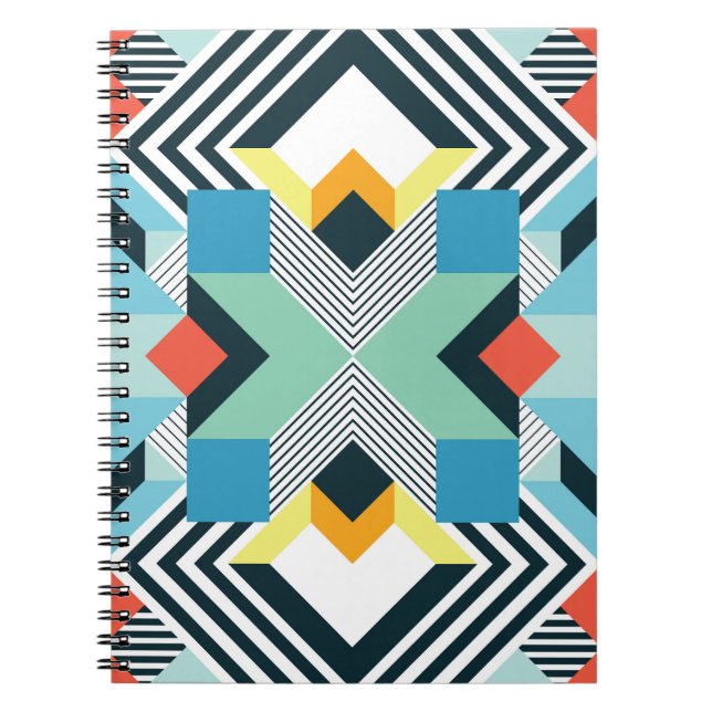 Caderno Espiral Padrão Geométrico Moderno do Abstrato. (Frente)