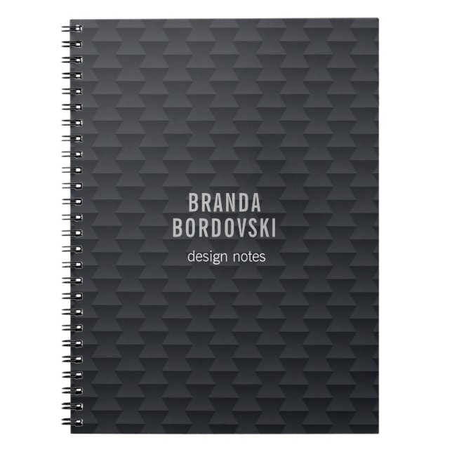 Caderno Espiral Padrão geométrico monocromático de preto e cinza (Frente)