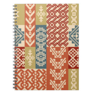 Caderno Espiral Padrão Geométrico Patchwork Étnico-less