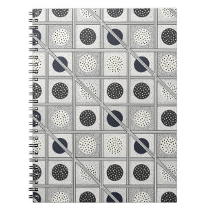 Caderno Espiral Padrão Geométrico Preto e Branco em Grade Monocrom