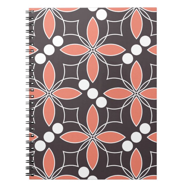 Caderno Espiral Padrão geométrico sem costura com flores. arte.  (Frente)