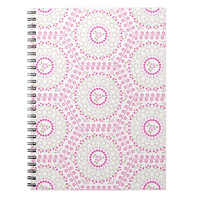 Caderno Espiral Padrão Geométrico Simétrico, Cor-de-Rosa, (Frente)