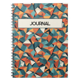 Caderno Espiral Padrão Geométrico Teal e Laranja Meados do Século 