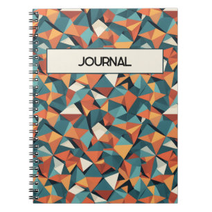 Caderno Espiral Padrão Geométrico Teal e Laranja Meados do Século
