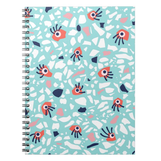 Caderno Espiral Padrão Geométrico Terrazzo Funny Com Olhos (Frente)
