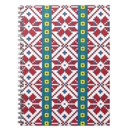Caderno Espiral Padrão geométrico tribal vermelho, azul e estrela