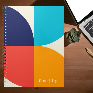 Caderno Espiral Padrão Geométrico Vintage Colorido Moderno Fofo
