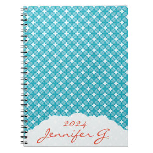 Caderno Espiral Padrão Gingham de Grade e Estrelas