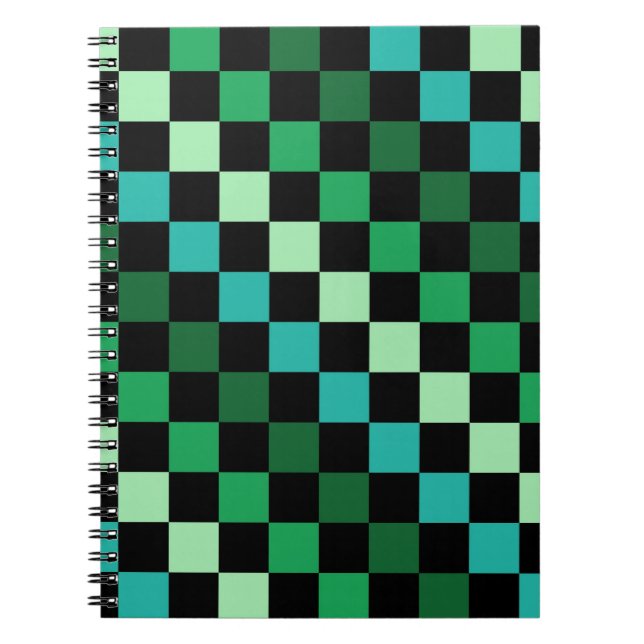 Caderno Espiral Padrão Gingham Verde Azul Verificado (Frente)