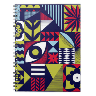 Caderno Espiral Padrão gráfico escandinavo ou retrô. Ponteiro-