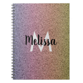 Caderno Espiral Padrão inicial do Rainbow Faux Glitter